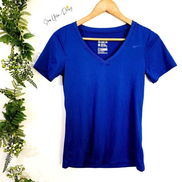 Nike Dri-Fit Womens Athletic Cut V-Neck Tee Shirt Blue Size S ~SS137.3 - Picture 1 of 4